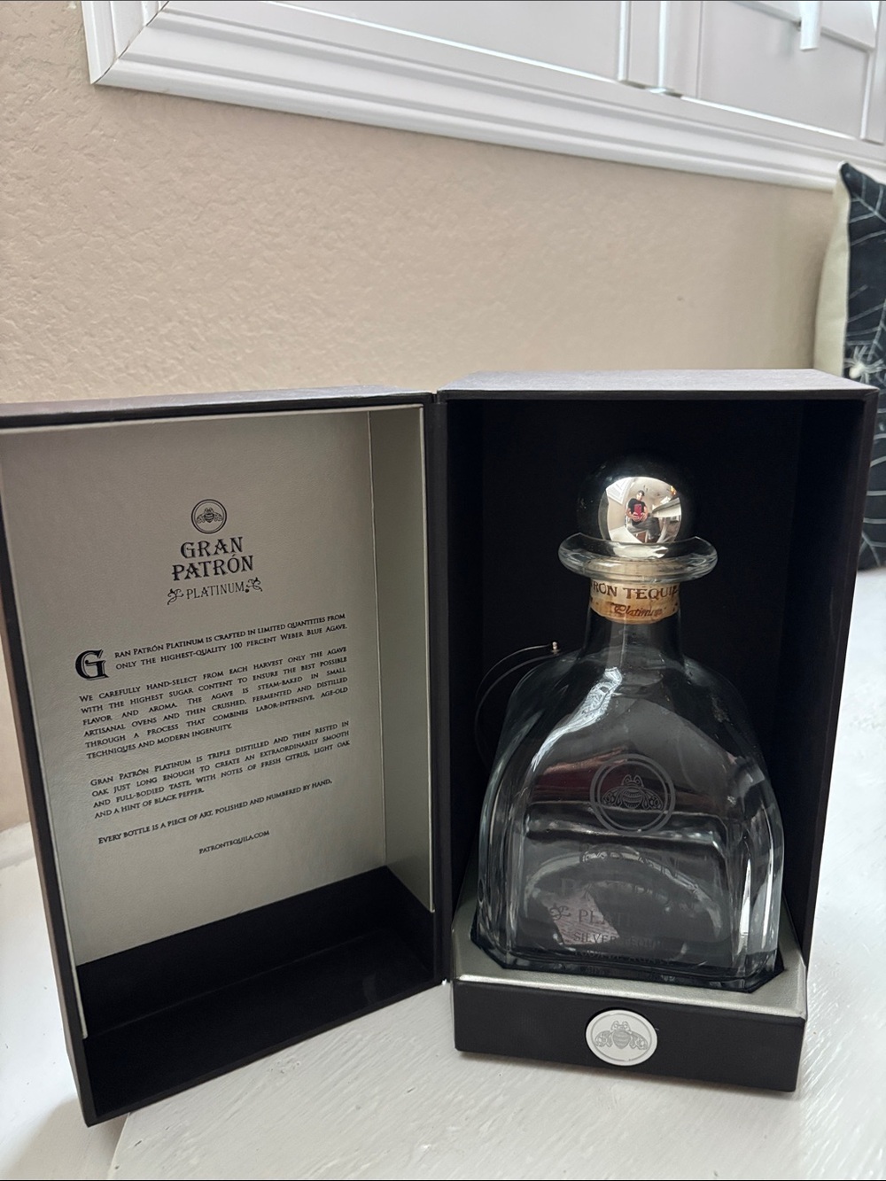 Empty Gran Patron Platinum
Silver Tequila 750ml
handmade numbered W
stopper box